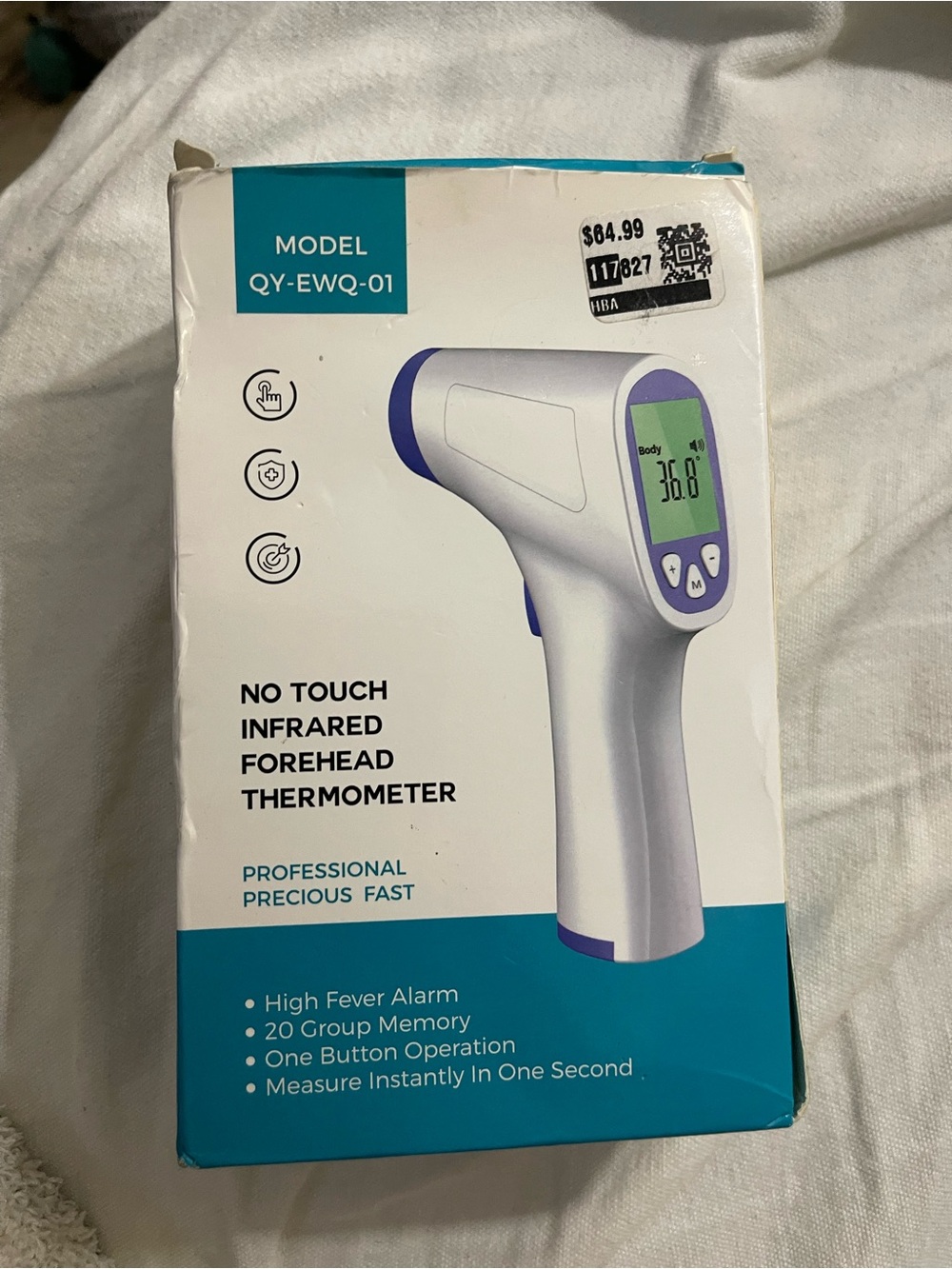 New No Touch Infrared Forehead Thermometer - White & Purple